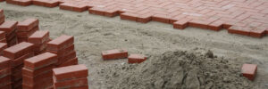 Sidewall or pavement construction with the red bricks