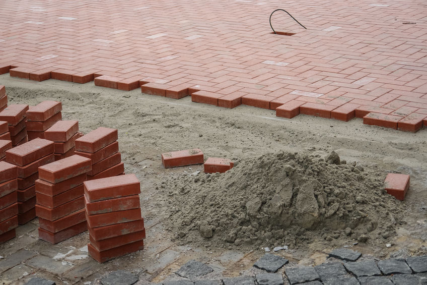 Sidewall or pavement construction with the red bricks